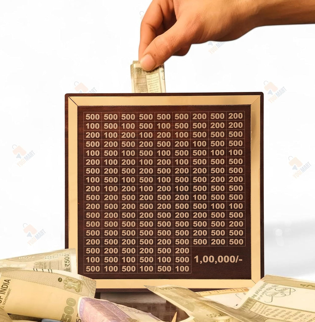 Wooden Money Saving Box for ₹1 Lakh Goal – Piggy Bank for Adults & Kids